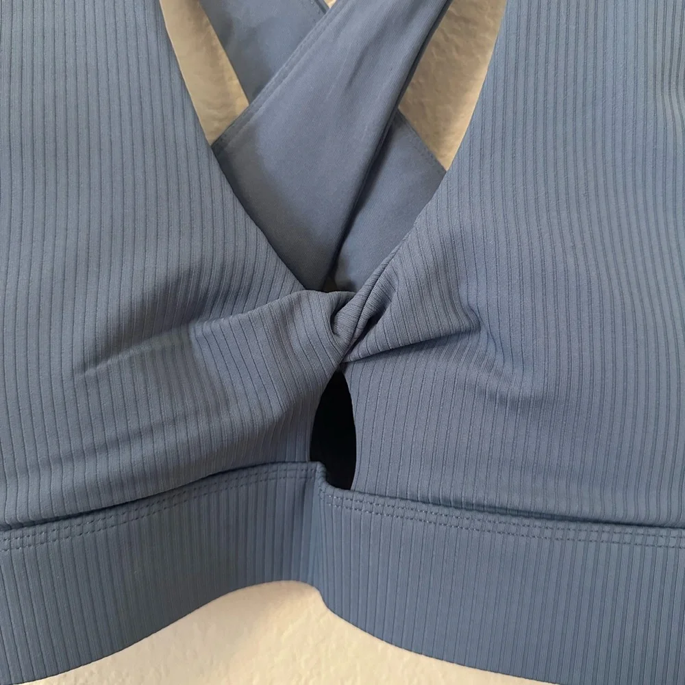 Fabletics Ribbed Cross-Back Sports Bra - Blue - Picture 5 of 5